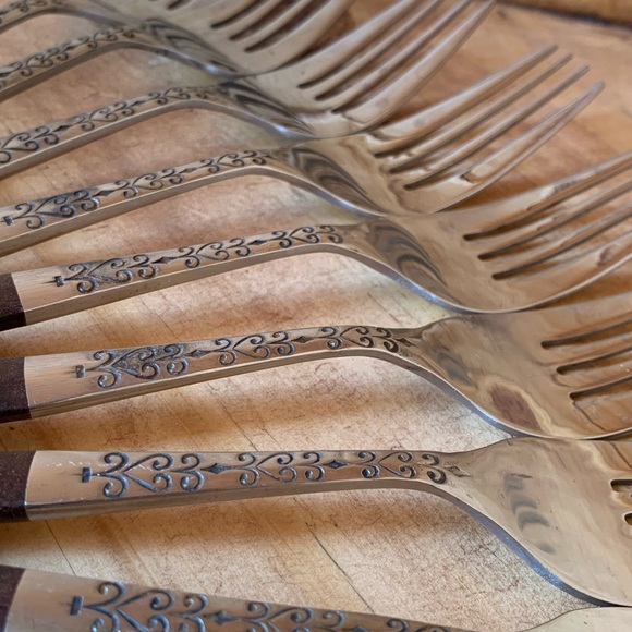 Vintage 24 Piece Flatware set- stainless steel with wood handle. Modern Danish - Picture 5 of 15